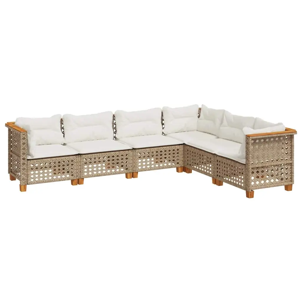 6 Piece Garden Sofa Set with Cushions Beige Poly Rattan 3261862 - Furniture
