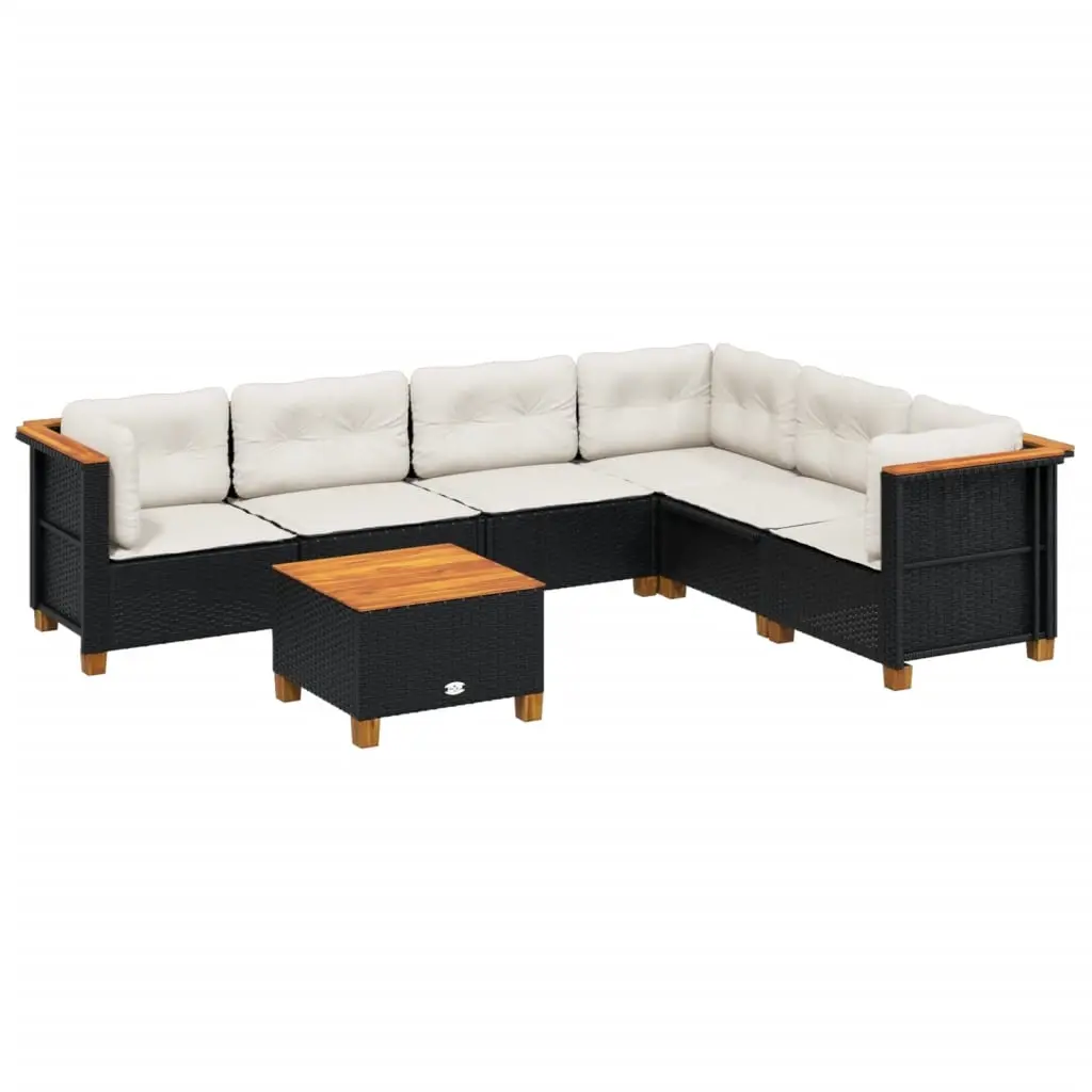 7 Piece Garden Sofa Set with Cushions Black Poly Rattan 3261863 - Furniture