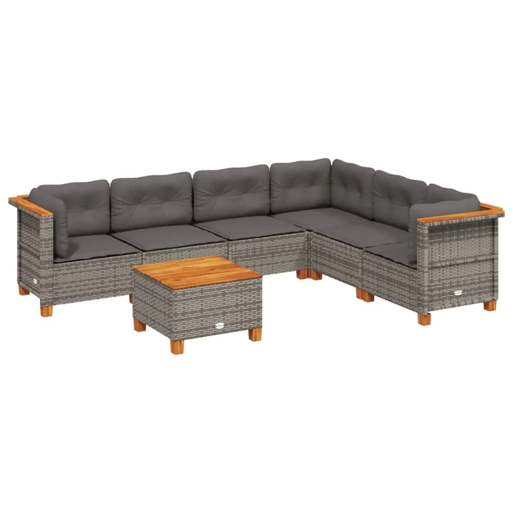 7 Piece Garden Sofa Set with Cushions Grey Poly Rattan 3261864 - Furniture