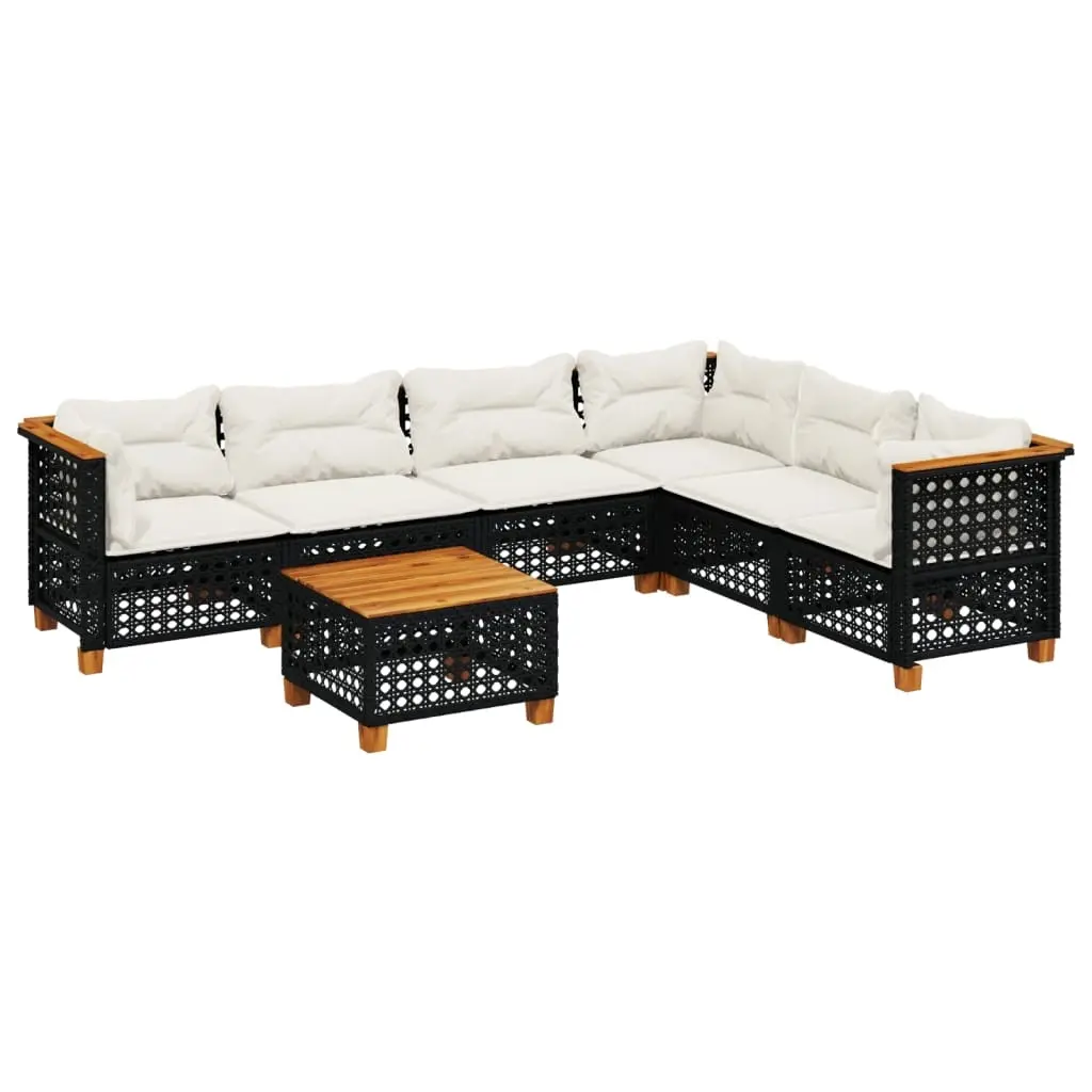 7 Piece Garden Sofa Set with Cushions Black Poly Rattan 3261866 - Furniture