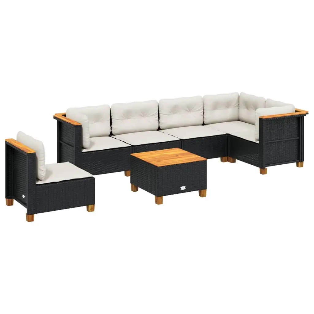 7 Piece Garden Sofa Set with Cushions Black Poly Rattan 3261875 - Furniture