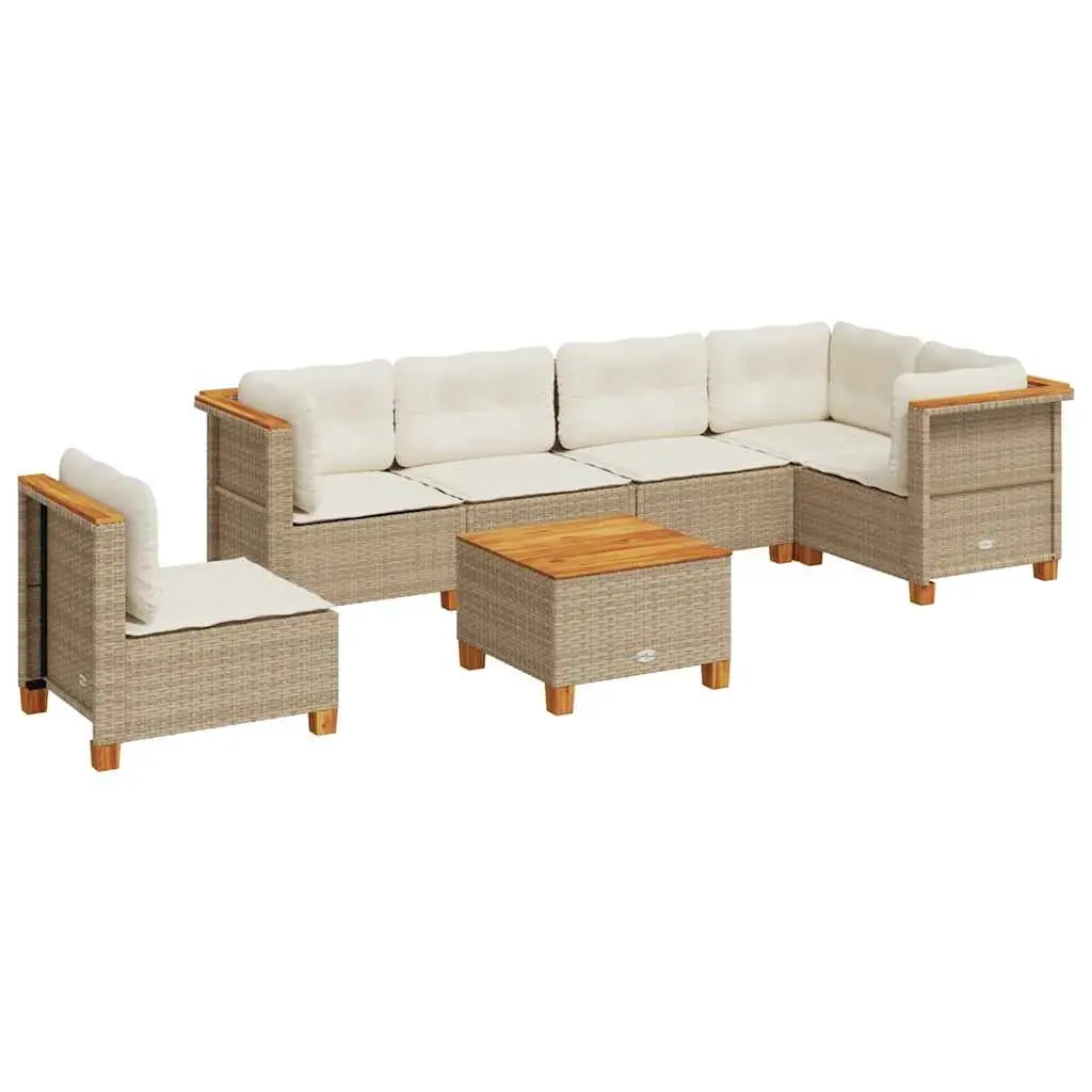 7 Piece Garden Sofa Set with Cushions Beige Poly Rattan 3261877 - Furniture