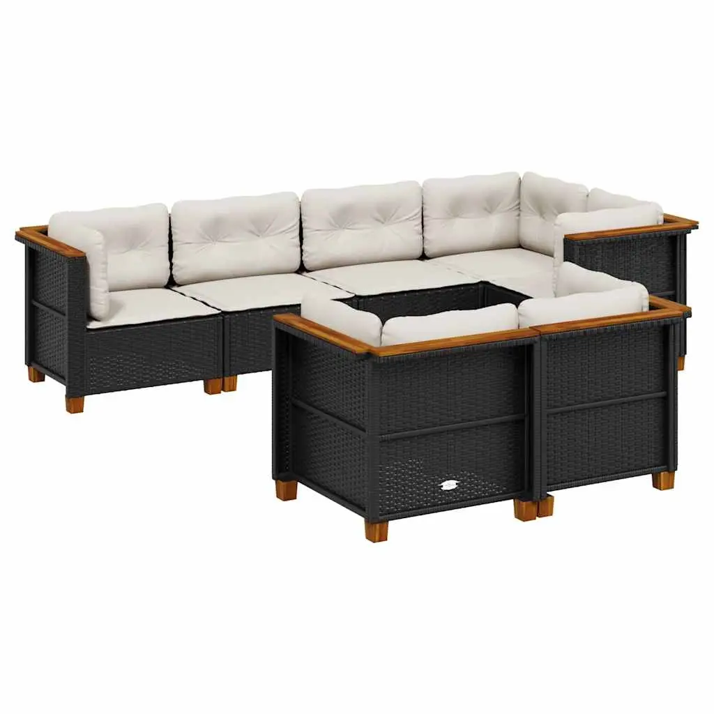 7 Piece Garden Sofa Set with Cushions Black Poly Rattan 3261881 - Furniture