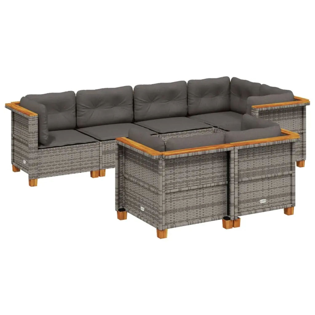 7 Piece Garden Sofa Set with Cushions Grey Poly Rattan 3261882 - Furniture