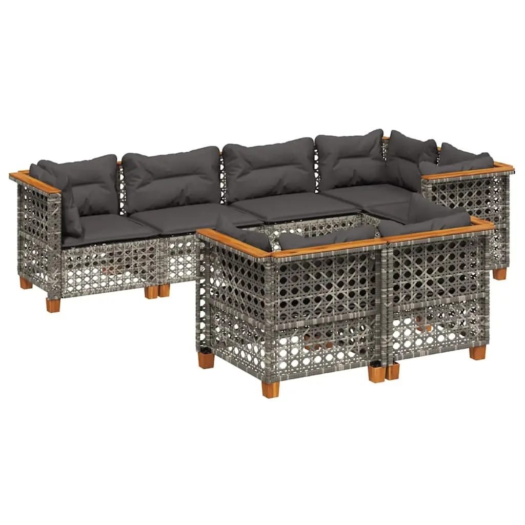 7 Piece Garden Sofa Set with Cushions Grey Poly Rattan 3261885 - Furniture