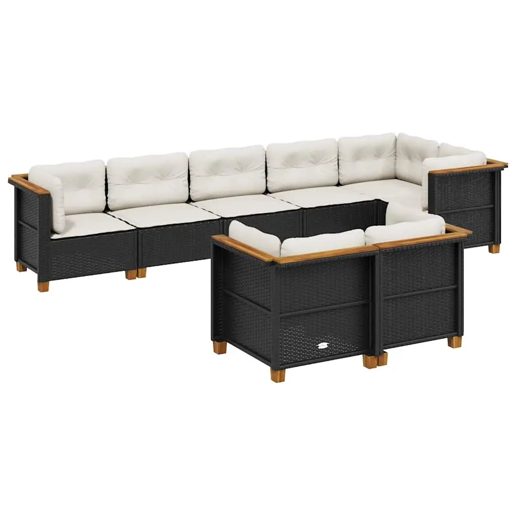 8 Piece Garden Sofa Set with Cushions Black Poly Rattan 3261887 - Furniture