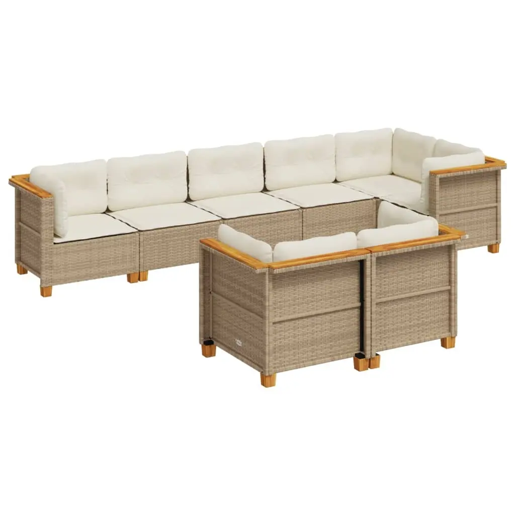 8 Piece Garden Sofa Set with Cushions Beige Poly Rattan 3261889 - Furniture