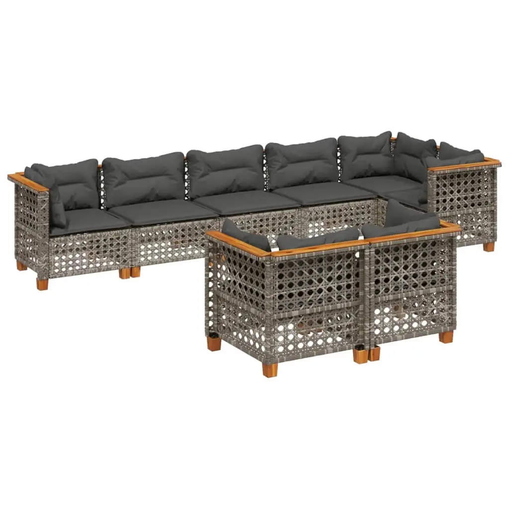 8 Piece Garden Sofa Set with Cushions Grey Poly Rattan 3261891 - Furniture