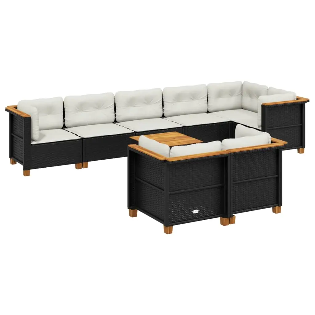 9 Piece Garden Sofa Set with Cushions Black Poly Rattan 3261893 - Furniture
