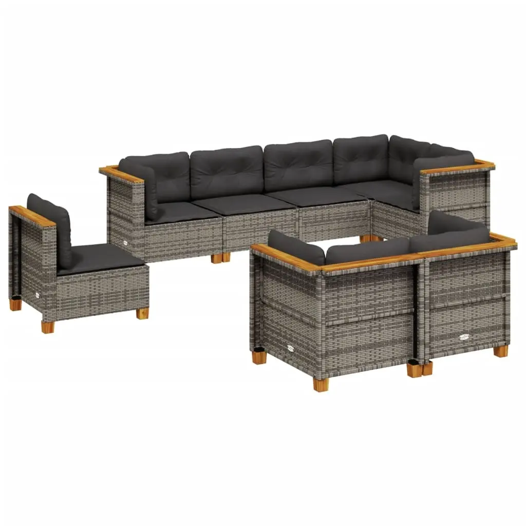 8 Piece Garden Sofa Set with Cushions Grey Poly Rattan 3261900 - Furniture