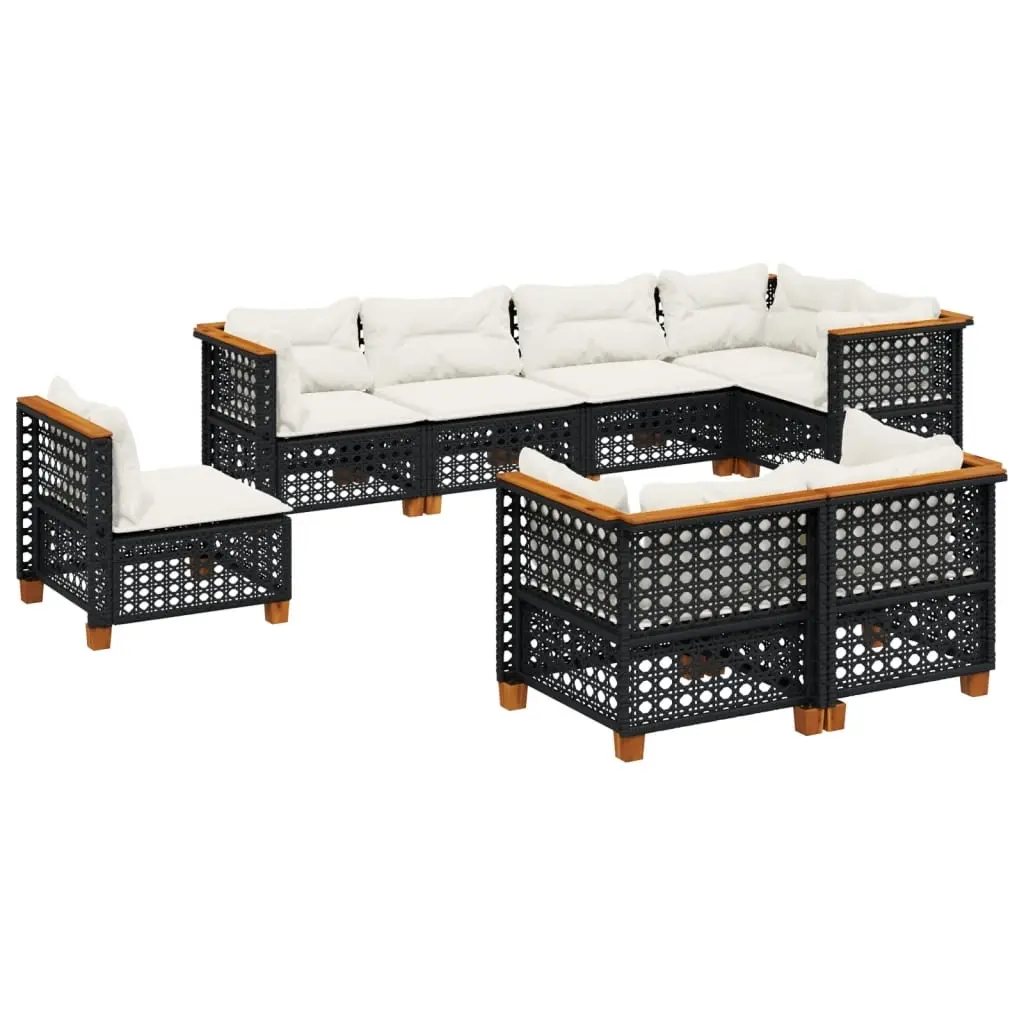 8 Piece Garden Sofa Set with Cushions Black Poly Rattan 3261902 - Furniture