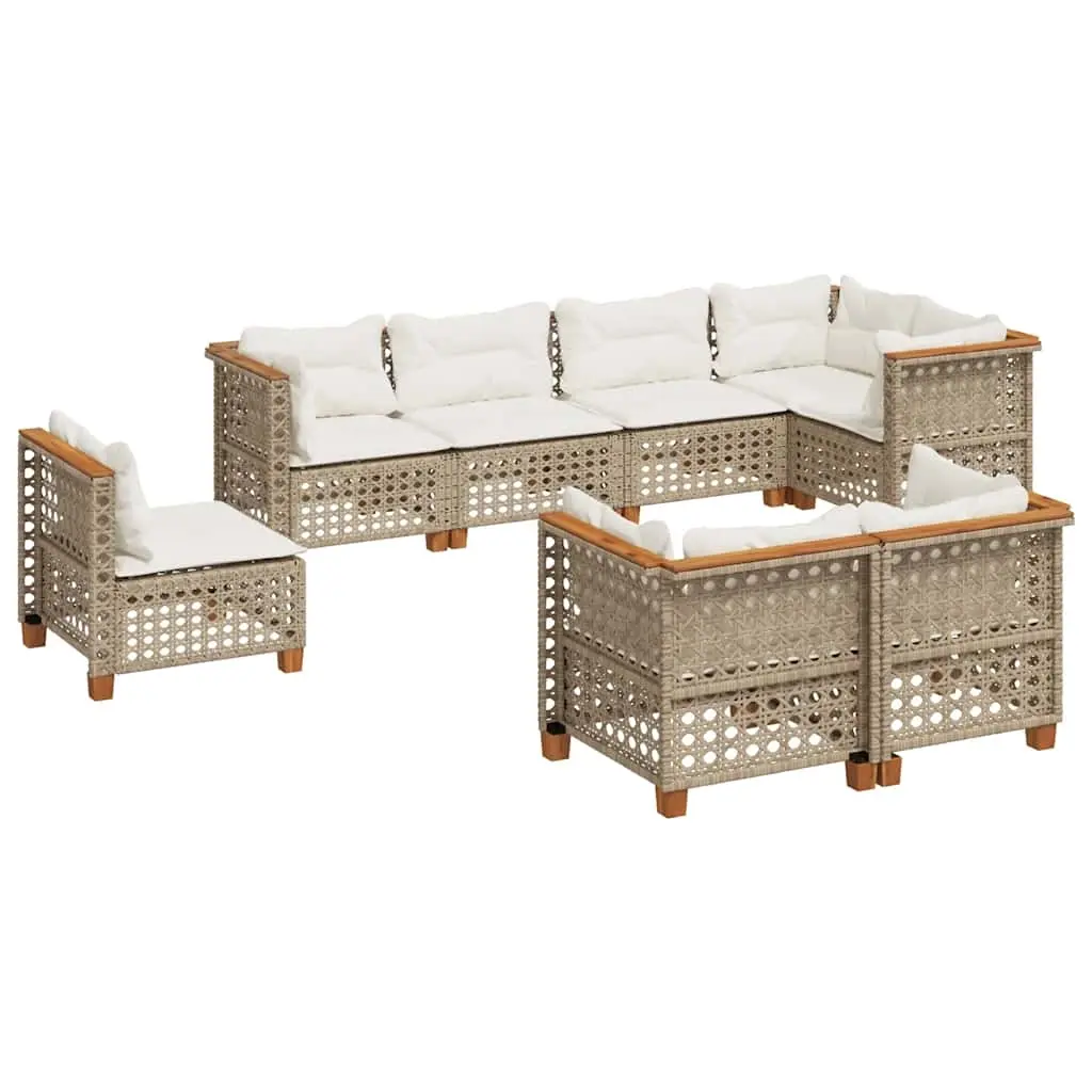 8 Piece Garden Sofa Set with Cushions Beige Poly Rattan 3261904 - Furniture