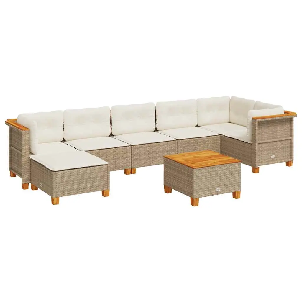 8 Piece Garden Sofa Set with Cushions Beige Poly Rattan 3261931 - Furniture