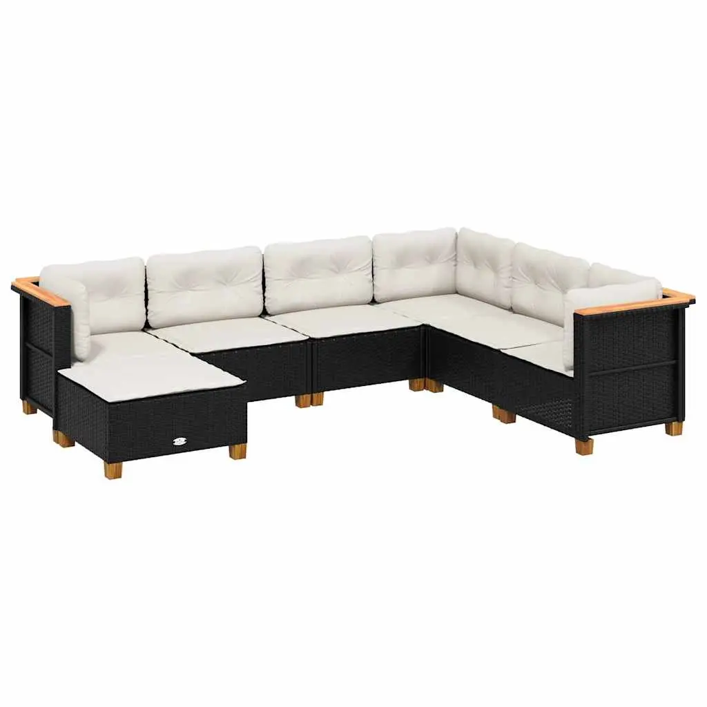 7 Piece Garden Sofa Set with Cushions Black Poly Rattan 3261935 - Furniture