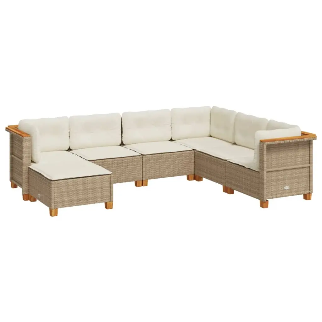 7 Piece Garden Sofa Set with Cushions Beige Poly Rattan 3261937 - Furniture