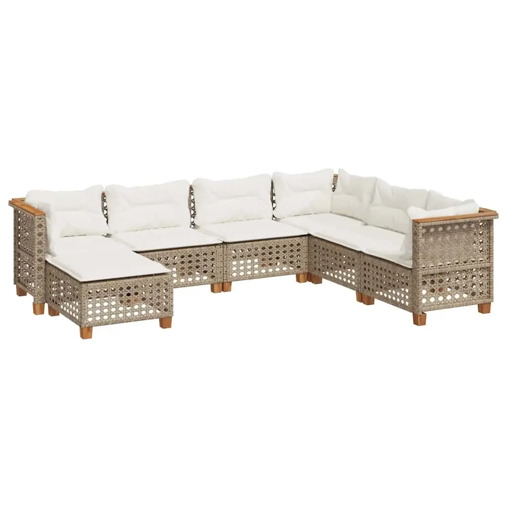 7 Piece Garden Sofa Set with Cushions Beige Poly Rattan 3261940 - Furniture