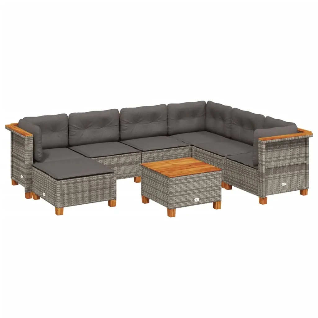 8 Piece Garden Sofa Set with Cushions Grey Poly Rattan 3261942 - Furniture