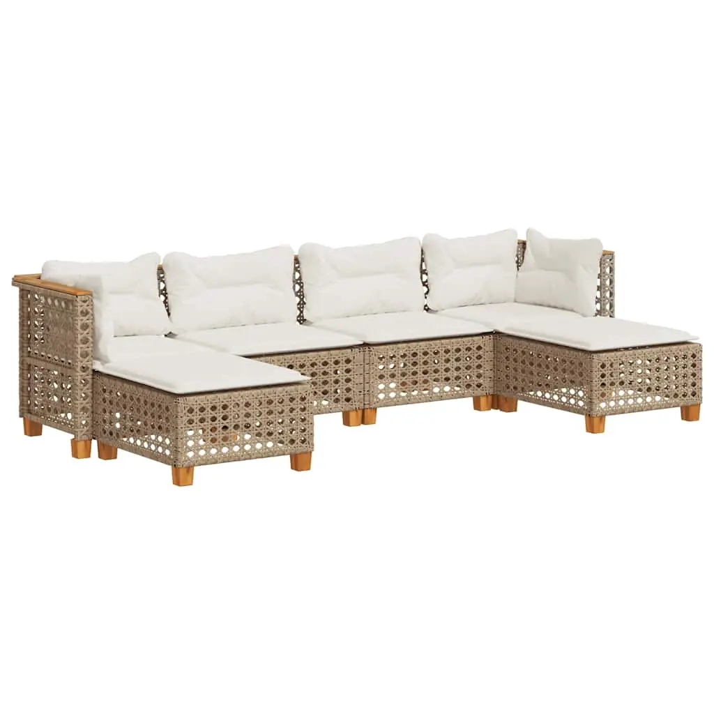 6 Piece Garden Sofa Set with Cushions Beige Poly Rattan 3261952 - Furniture