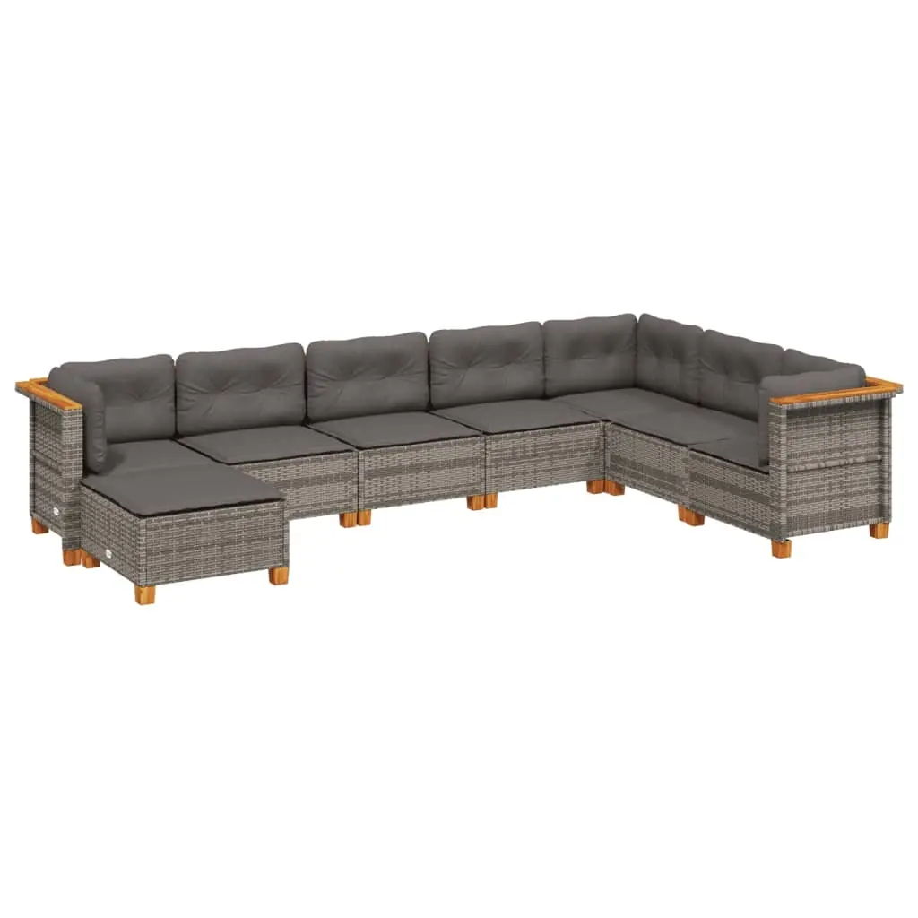 8 Piece Garden Sofa Set with Cushions Grey Poly Rattan 3261954 - Furniture