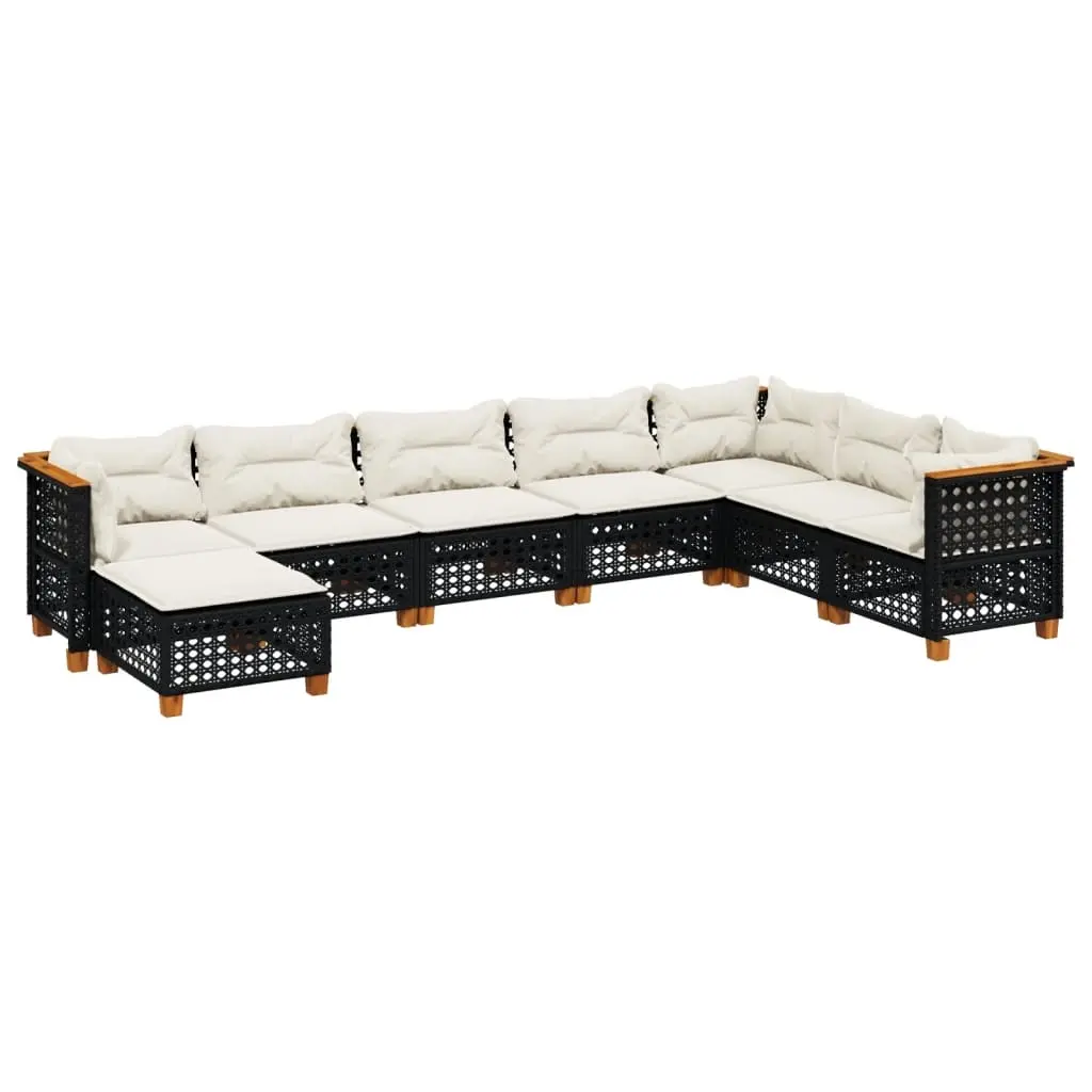 8 Piece Garden Sofa Set with Cushions Black Poly Rattan 3261956 - Furniture