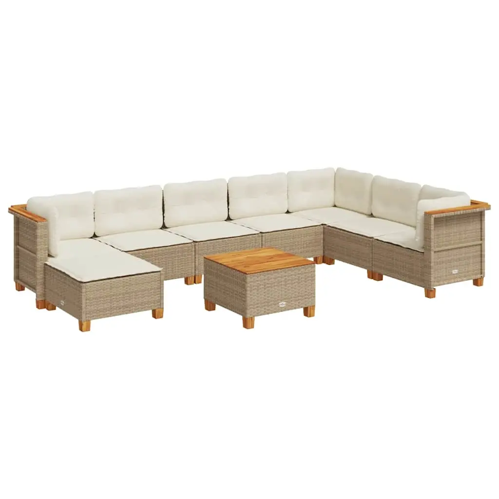 9 Piece Garden Sofa Set with Cushions Beige Poly Rattan 3261961 - Furniture