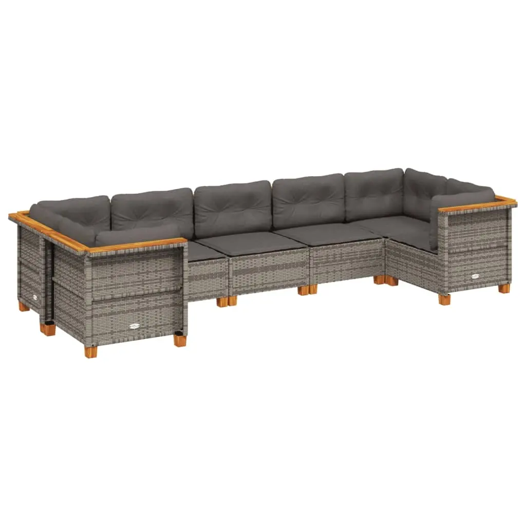 7 Piece Garden Sofa Set with Cushions Grey Poly Rattan 3261972 - Furniture