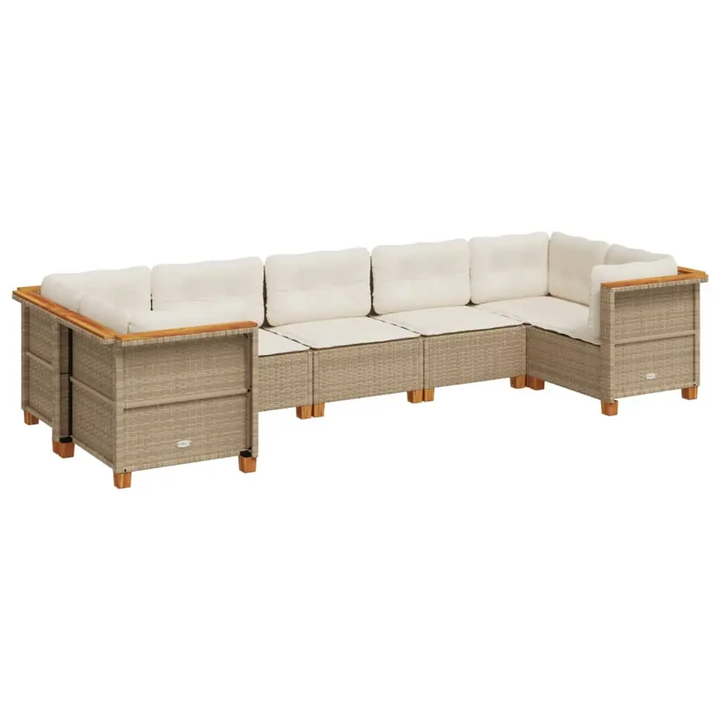 7 Piece Garden Sofa Set with Cushions Beige Poly Rattan 3261973 - Furniture