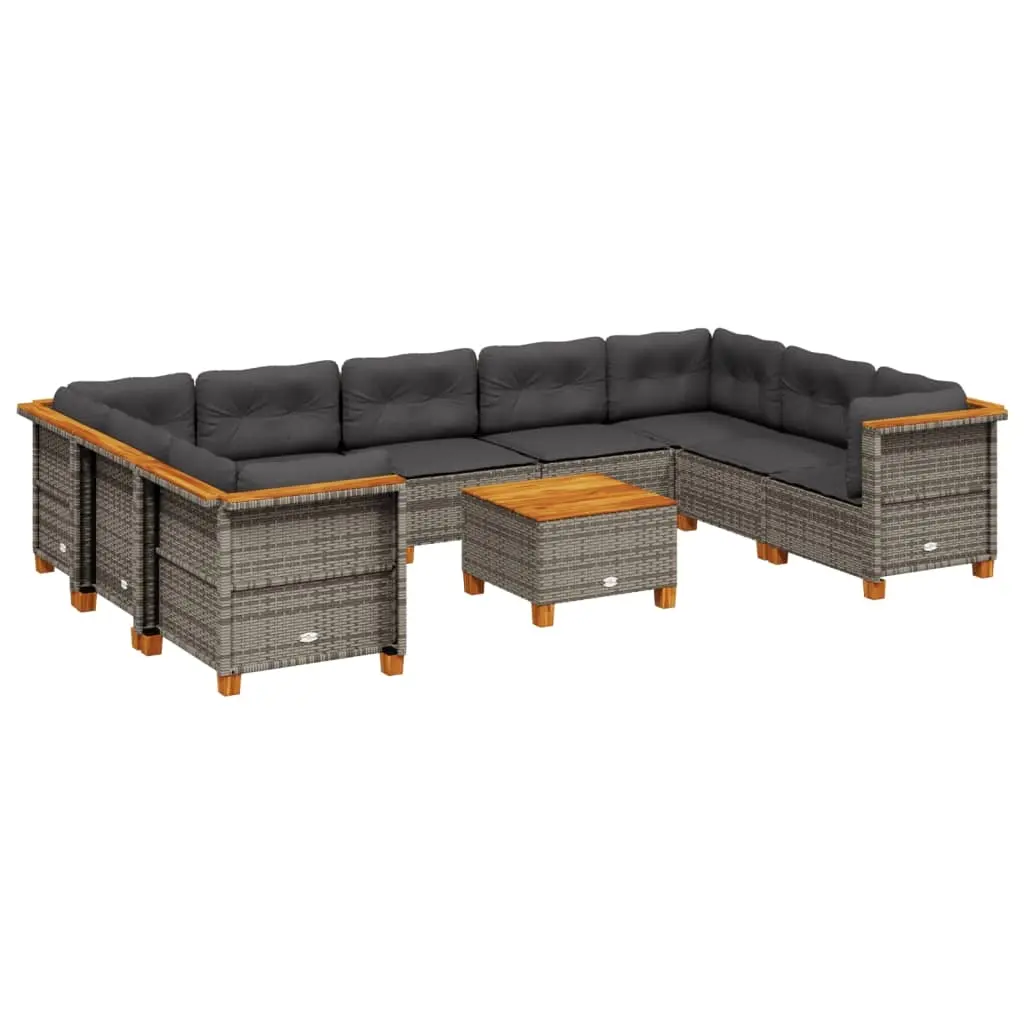 10 Piece Garden Sofa Set with Cushions Grey Poly Rattan 3261984 - Furniture