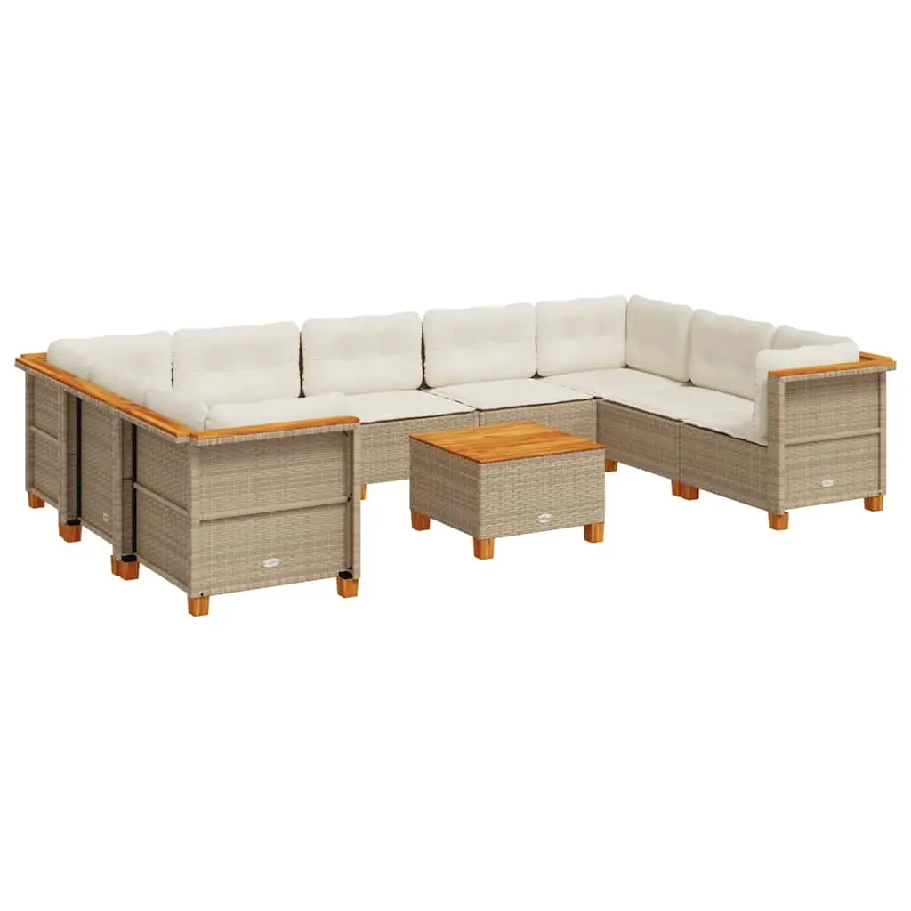 10 Piece Garden Sofa Set with Cushions Beige Poly Rattan 3261985 - Furniture