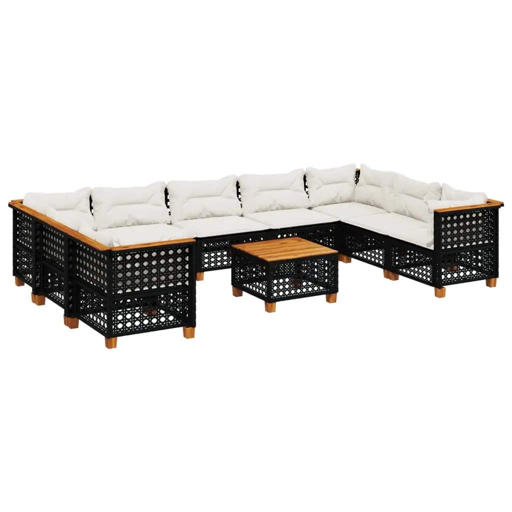 10 Piece Garden Sofa Set with Cushions Black Poly Rattan 3261986 - Furniture