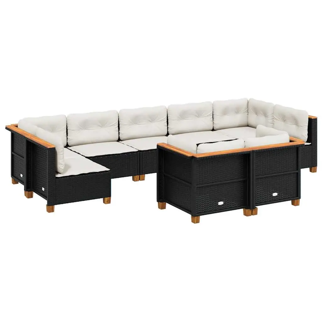 9 Piece Garden Sofa Set with Cushions Black Poly Rattan 3261989 - Furniture