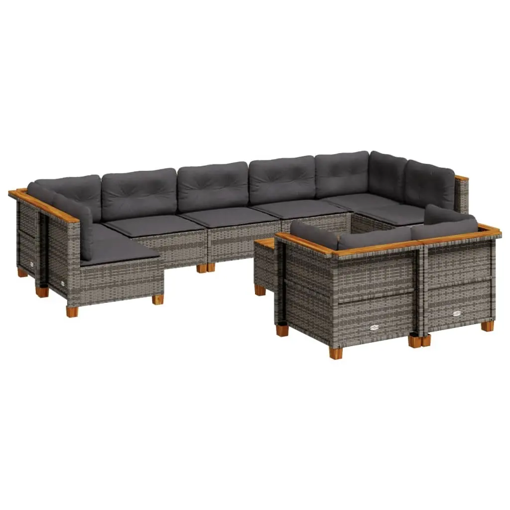 10 Piece Garden Sofa Set with Cushions Grey Poly Rattan 3261996 - Furniture