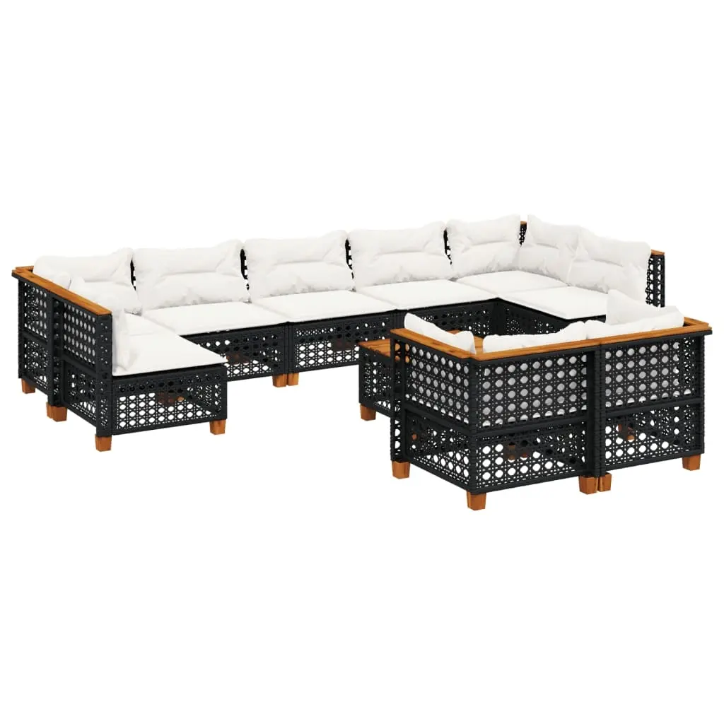 10 Piece Garden Sofa Set with Cushions Black Poly Rattan 3261998 - Furniture