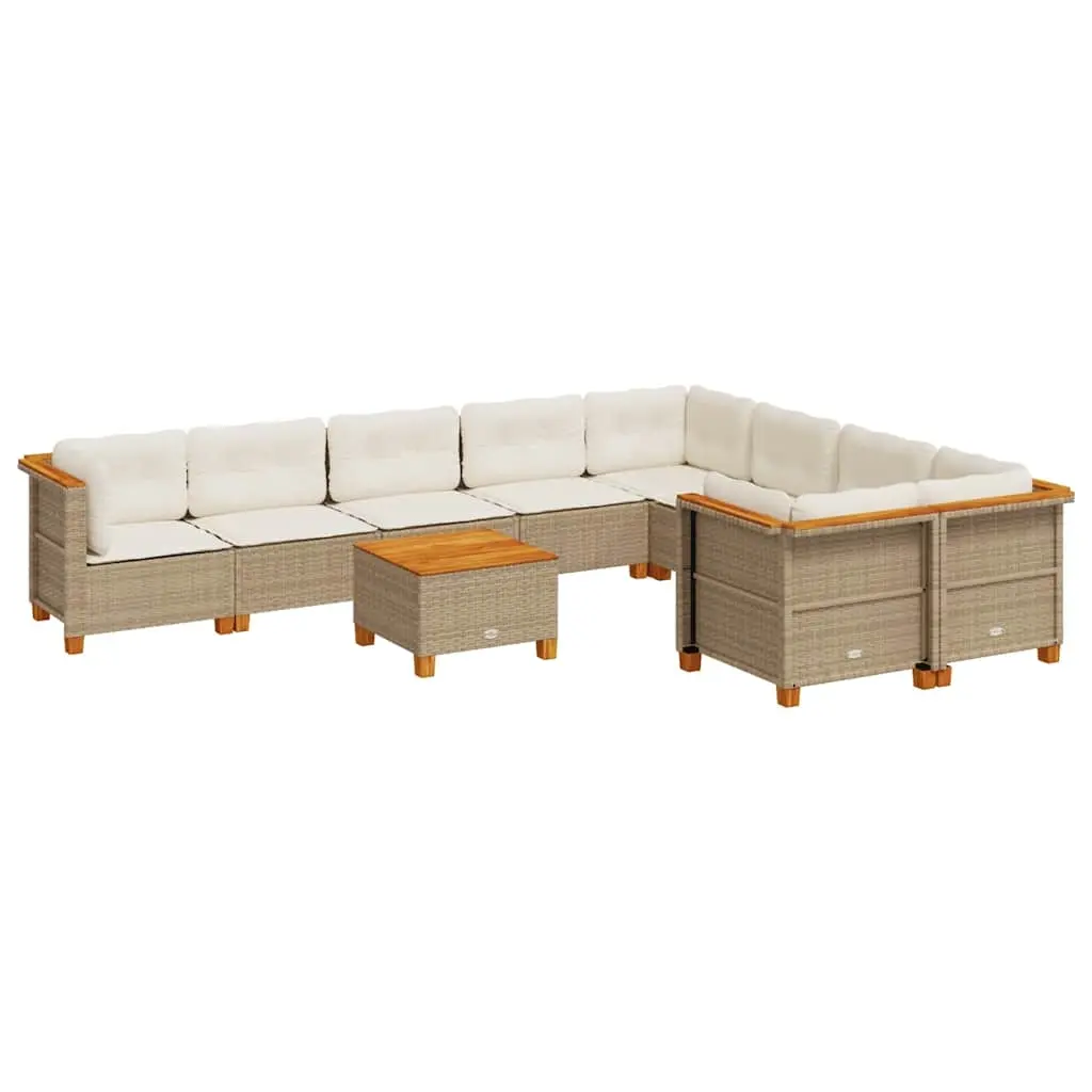 10 Piece Garden Sofa Set with Cushions Beige Poly Rattan 3262009 - Furniture