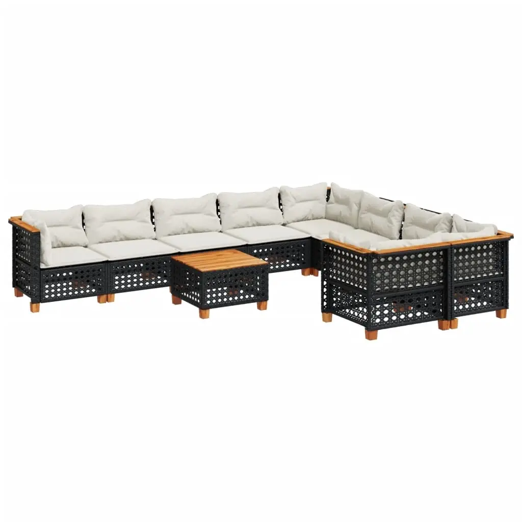 10 Piece Garden Sofa Set with Cushions Black Poly Rattan 3262010 - Furniture