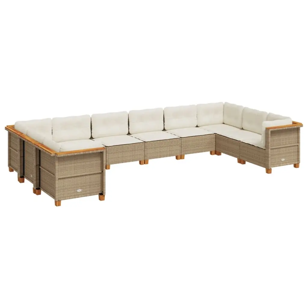 10 Piece Garden Sofa Set with Cushions Beige Poly Rattan 3262021 - Furniture