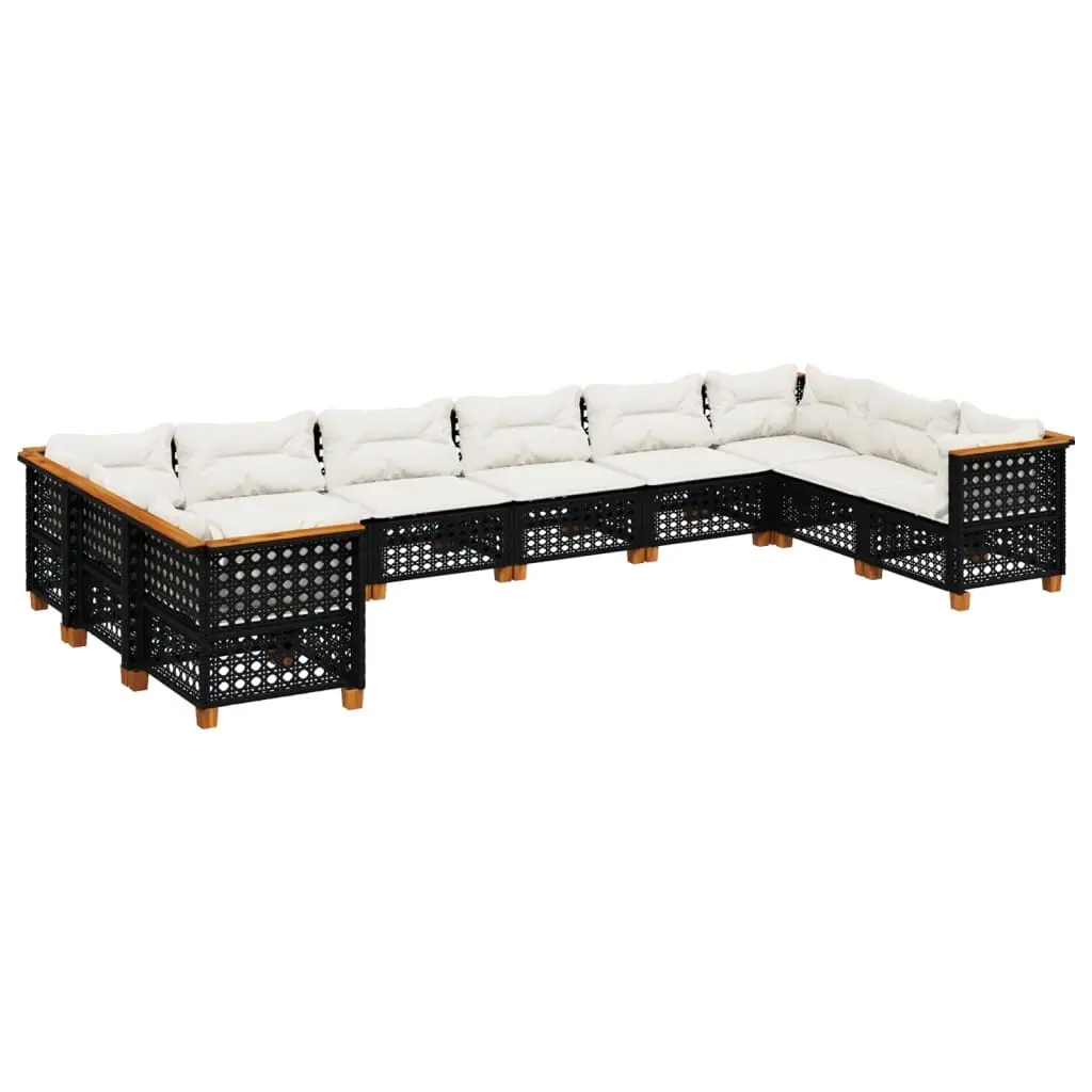 10 Piece Garden Sofa Set with Cushions Black Poly Rattan 3262022 - Furniture