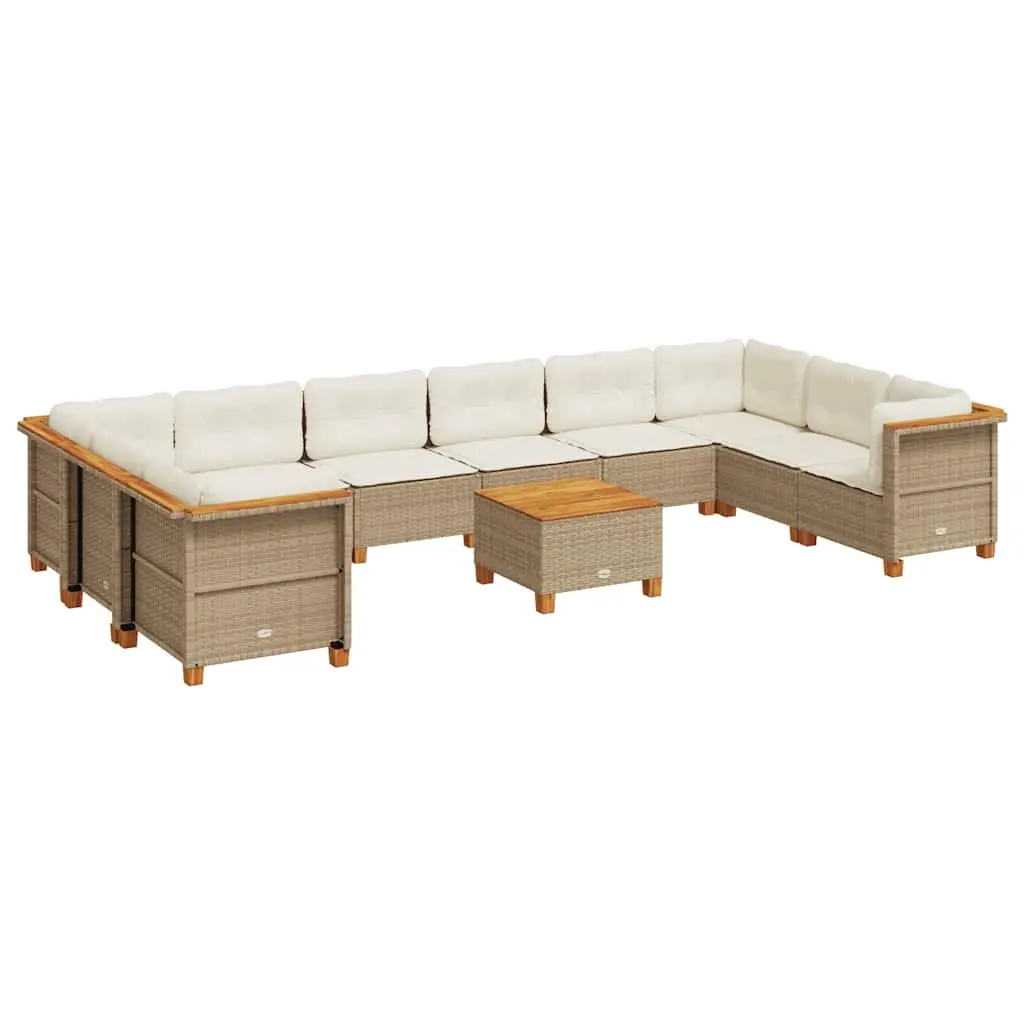 11 Piece Garden Sofa Set with Cushions Beige Poly Rattan 3262027 - Furniture
