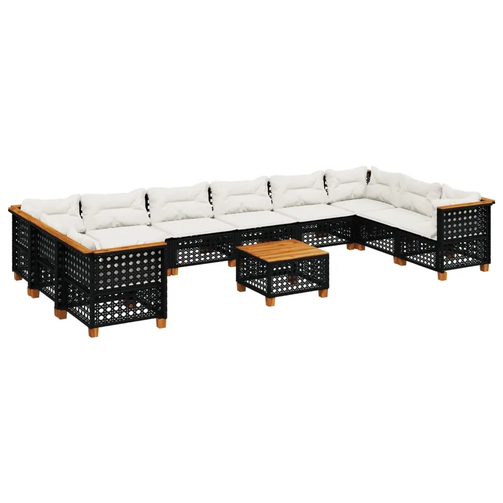 11 Piece Garden Sofa Set with Cushions Black Poly Rattan 3262028 - Furniture