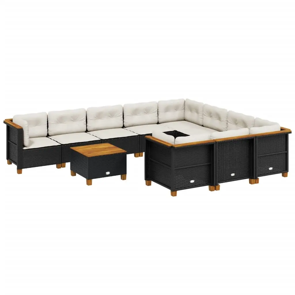 11 Piece Garden Sofa Set with Cushions Black Poly Rattan 3262037 - Furniture