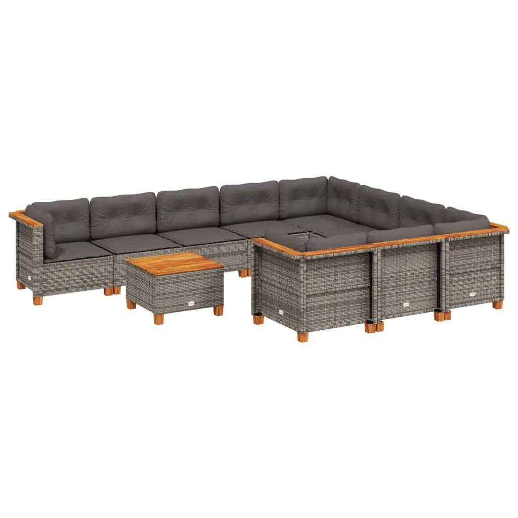11 Piece Garden Sofa Set with Cushions Grey Poly Rattan 3262038 - Furniture