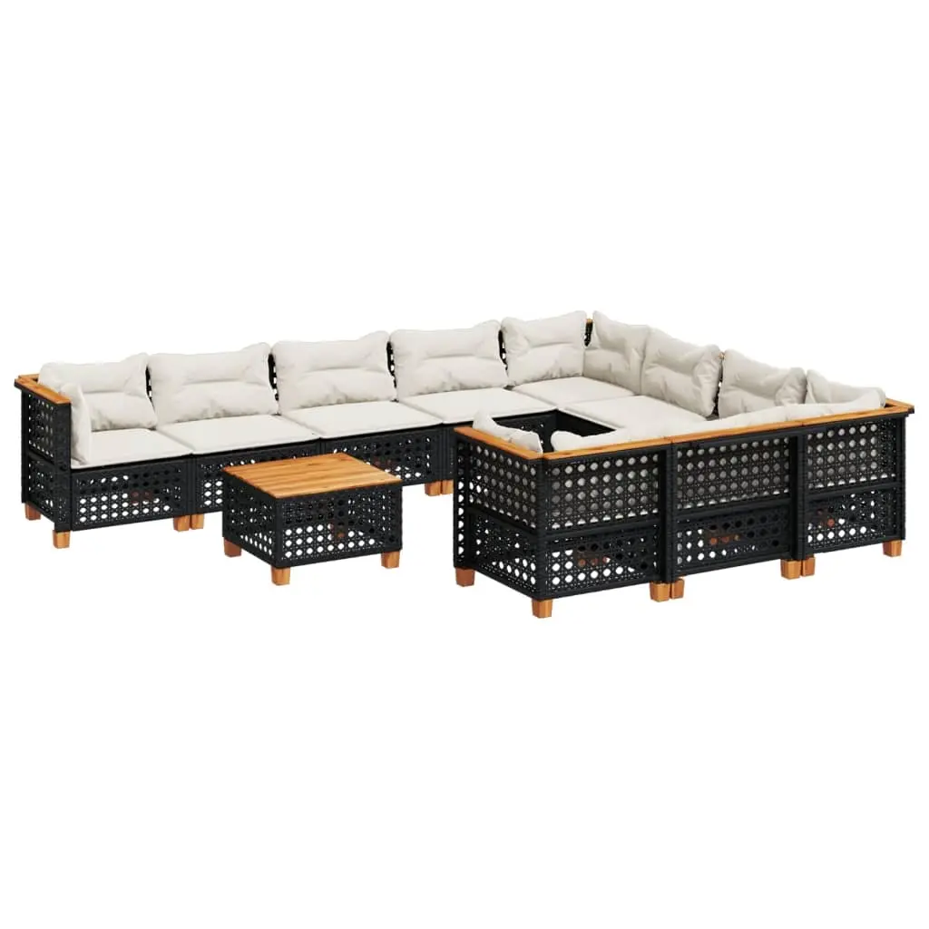 11 Piece Garden Sofa Set with Cushions Black Poly Rattan 3262040 - Furniture