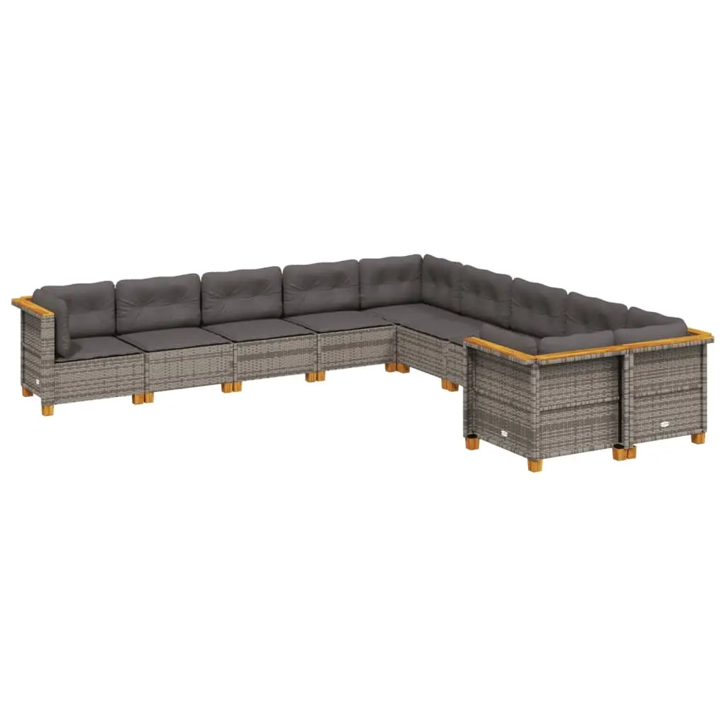 10 Piece Garden Sofa Set with Cushions Grey Poly Rattan 3262044 - Furniture