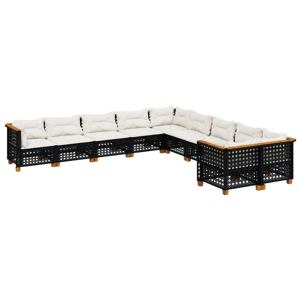 10 Piece Garden Sofa Set with Cushions Black Poly Rattan 3262046 - Furniture