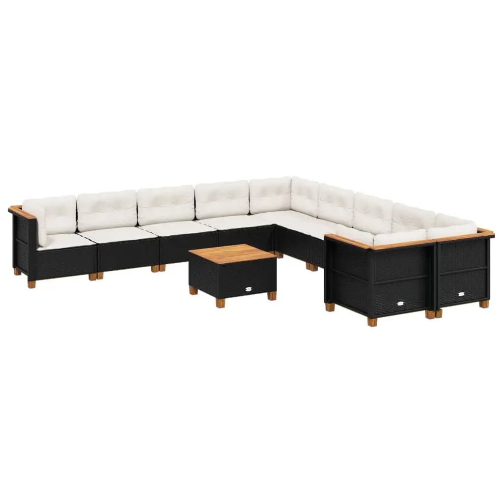11 Piece Garden Sofa Set with Cushions Black Poly Rattan 3262049 - Furniture
