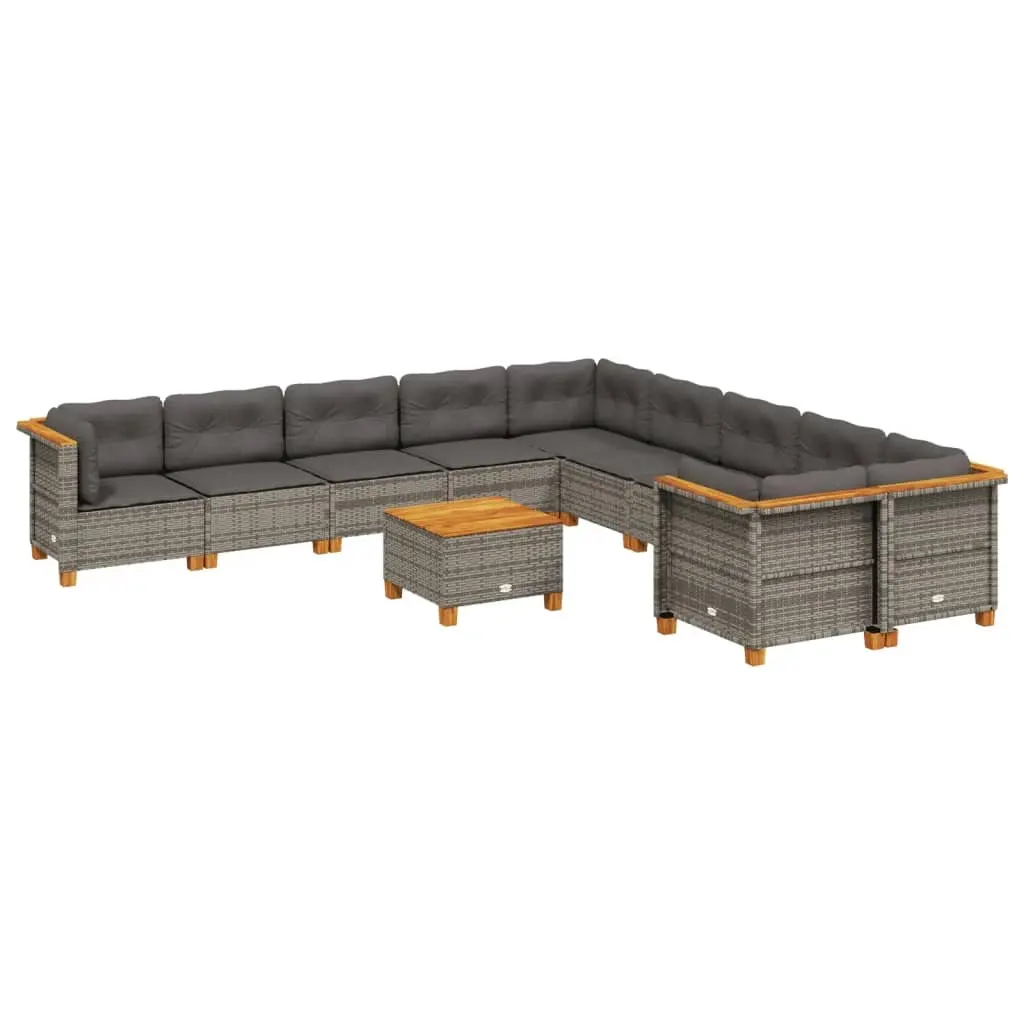 11 Piece Garden Sofa Set with Cushions Grey Poly Rattan 3262050 - Furniture