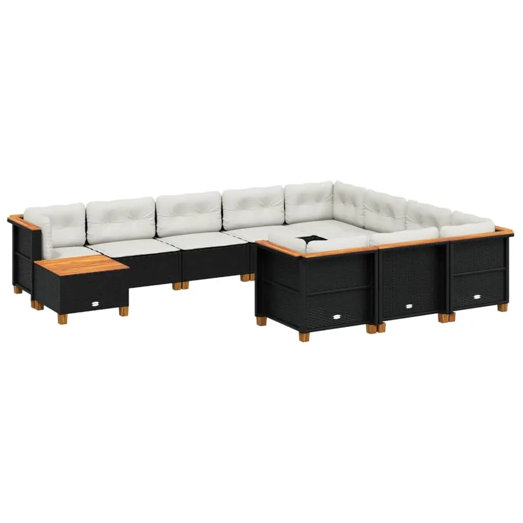 11 Piece Garden Sofa Set with Cushions Black Poly Rattan 3262055 - Furniture