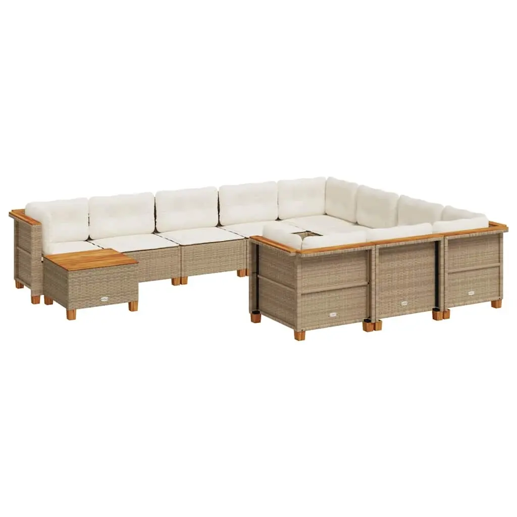 11 Piece Garden Sofa Set with Cushions Beige Poly Rattan 3262057 - Furniture