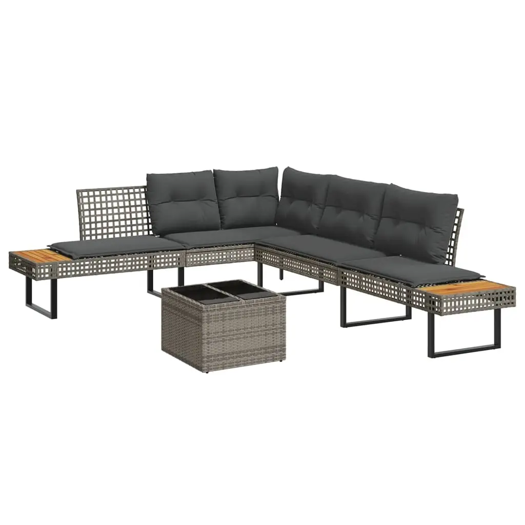 2 Piece Garden Sofa Set with Cushions Grey Poly Rattan and Glass 3277495 - Furniture