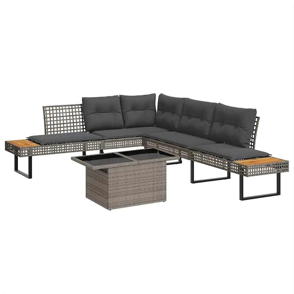 2 Piece Garden Sofa Set with Cushions Grey Poly Rattan and Glass 3277496 - Furniture